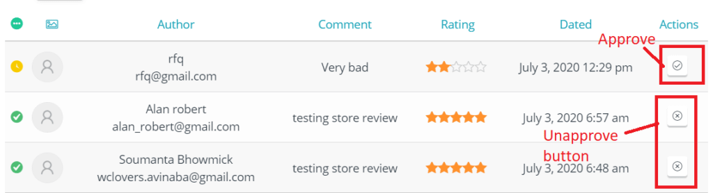 Approve Unapprove Buttons