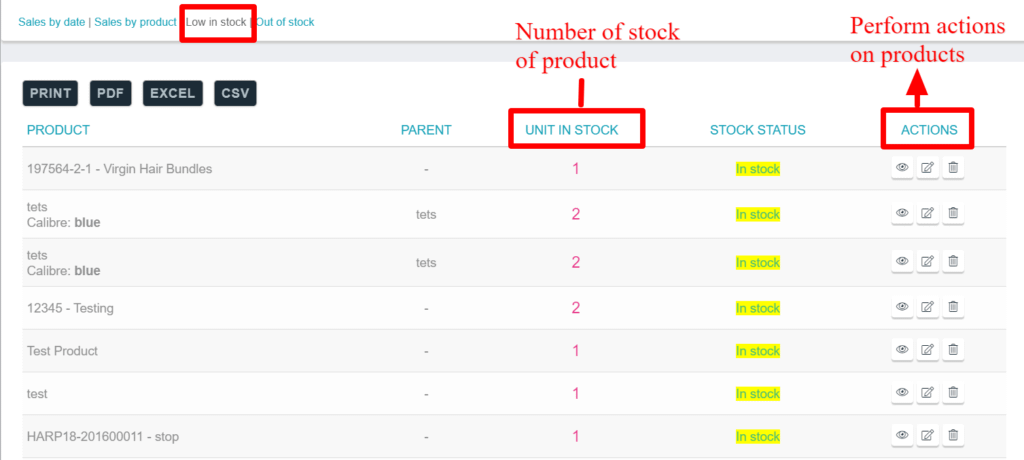 Low in stock report