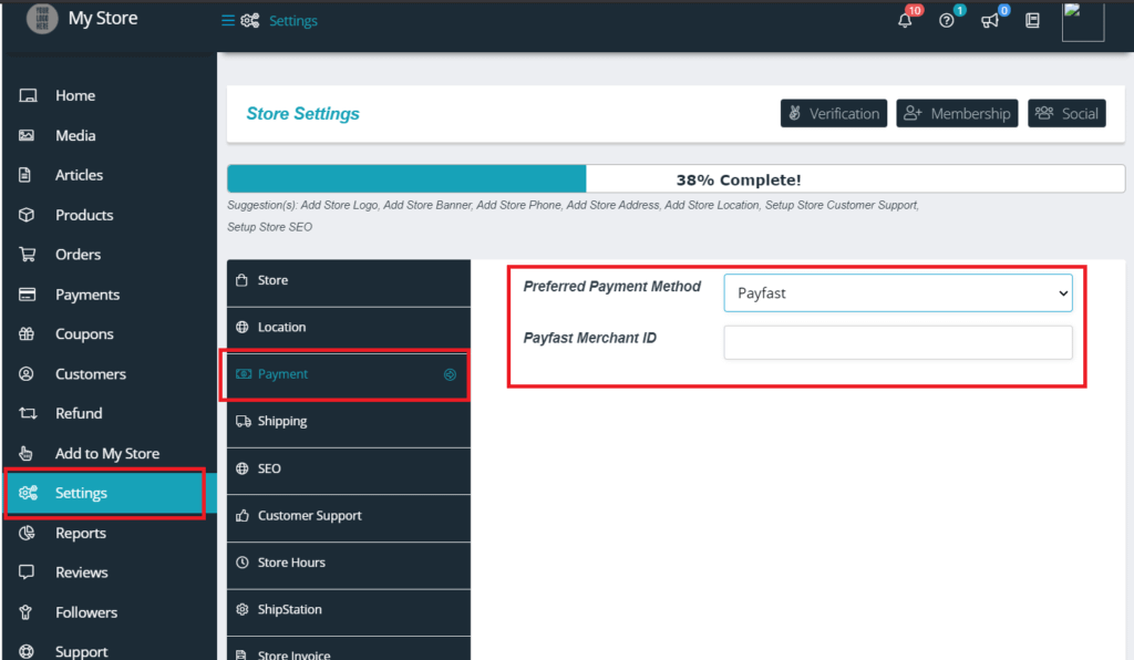 Payfast Vendor Setup