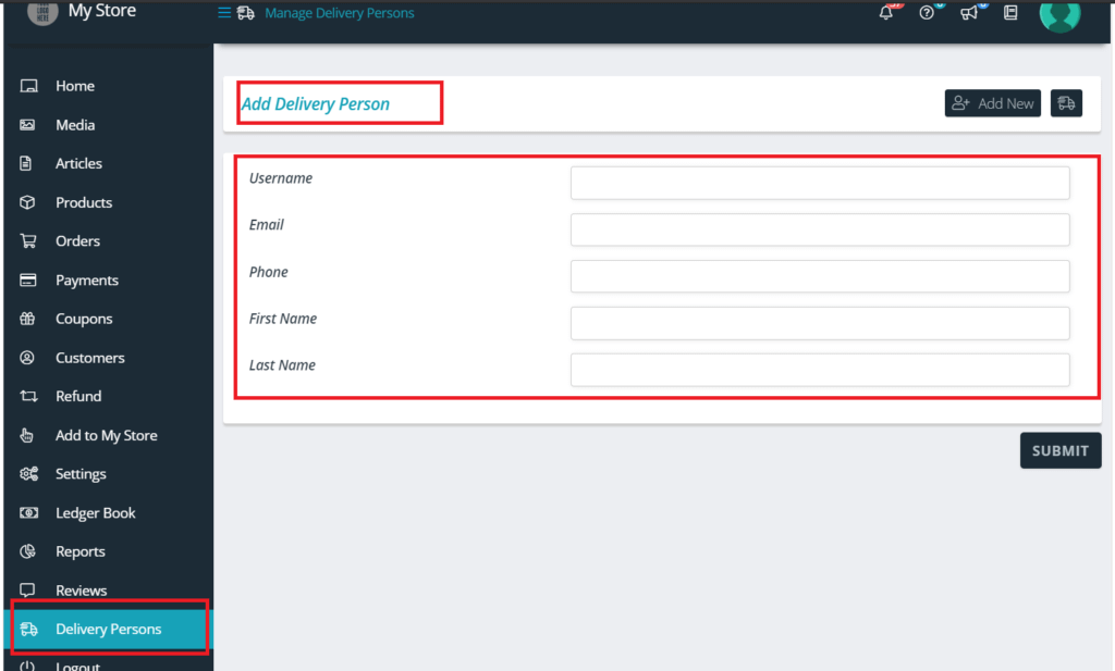 Add Delivery Person Screen