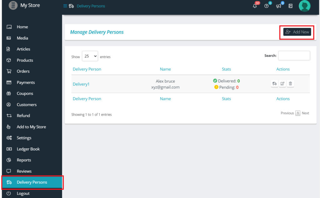 Add delivery person