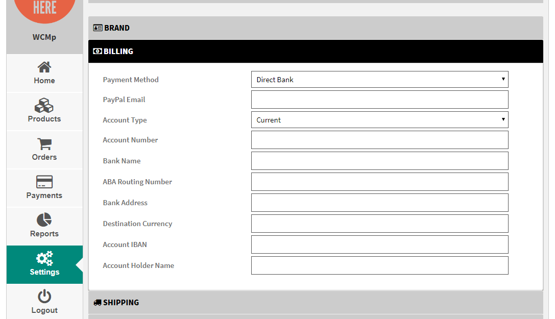 Vendor Billing Settings