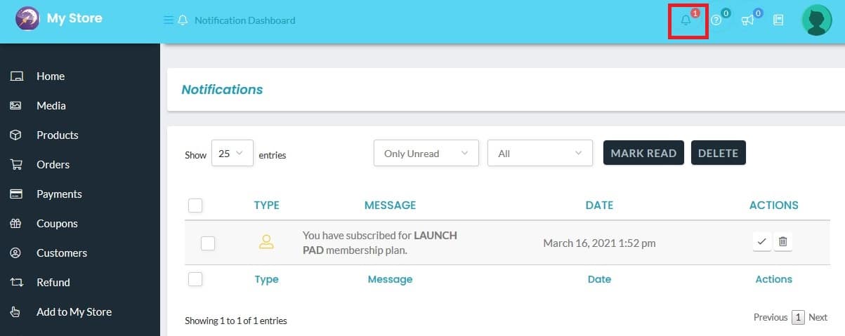 EziMoon Notifications Dashboard