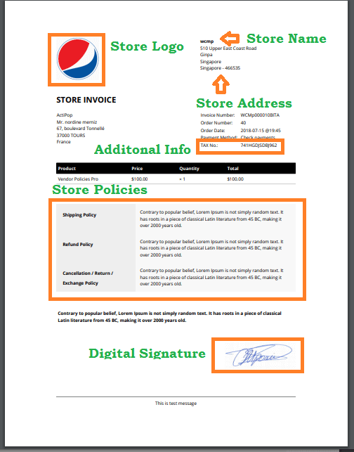 Sample Store Invoice