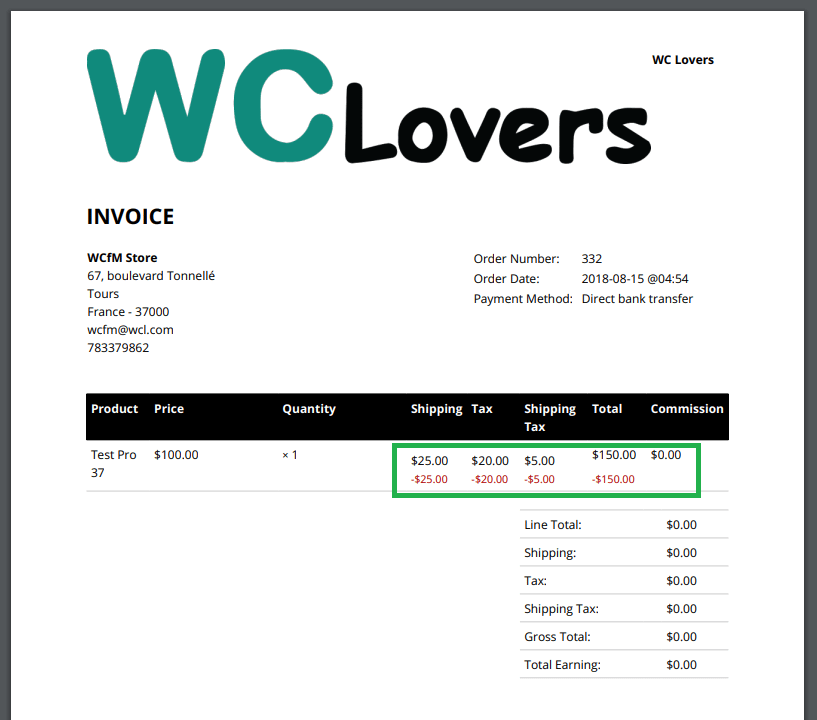 Refund commission invoice